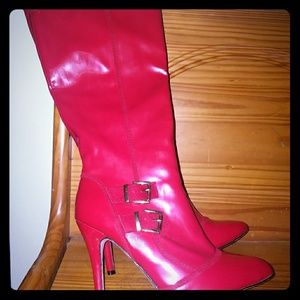 Patent red boots